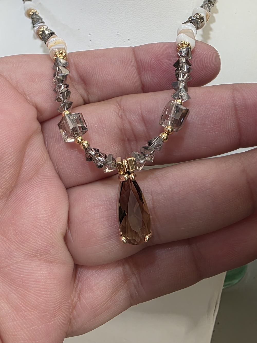 Smoky Crystal Teardrop Pendant Necklace - Unbranded